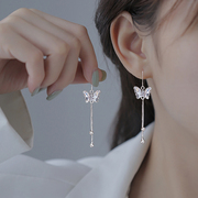 925纯银镶钻蝴蝶流苏耳环，女小众设计冷淡风，高级感耳钉2022年