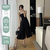 FT GUOGE黑色连衣裙女2023夏季法式收腰显瘦气质赫本风吊带裙