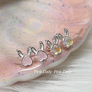 pinkdaily月光石兔子耳钉，s999纯银拧螺丝，粉色耳骨钉睡觉免摘耳环