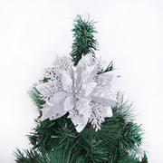 圣诞节装饰14cm闪粉镂空圣诞花圣诞装饰品，双层金葱粉圣诞仿真花朵