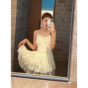 张子萱CheriZ白色法式吊带连衣裙女装气质裙子时尚裙芭蕾风小白裙