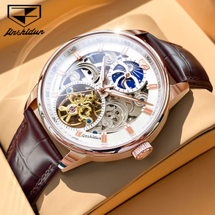 男表机械表瑞士皮带手表，男款式全自动陀飞轮名牌男士手表十大