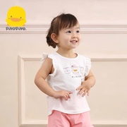 黄色小鸭女童短袖套装夏装，小童宝宝针织圆领短袖，t恤儿童上衣童装