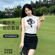 韩国FL高尔夫服装女款夏季针织衫球衣golf羽毛球运动包臀短裙套装