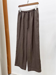 强货无敌~深咖色亚麻，裤子女设计感细腰系带式苎麻柔软休闲裤