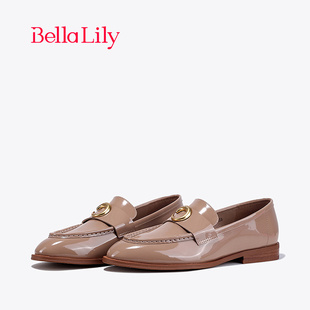bellalily2024春季漆皮时尚乐福鞋女牛皮流行单鞋减龄小皮鞋