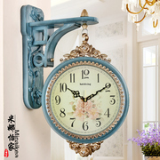 北欧双面挂钟客厅家用时尚挂表现代轻奢欧式实木两面钟表时钟挂墙
