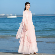夏装中式禅意女装改良版汉服旗袍，雪纺连衣裙套装中国风两件套茶服