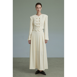 unspoken白色小香外套女宫廷，风设计感小众新中式女装半身裙套装