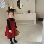 2024秋冬装女童背心裙红色韩版洋气裙子儿童时髦公主吊带裙