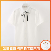 2021夏季短袖衬衣白色雪纺jk衬衫，女宽松纯色，蝴蝶结系带polo衫