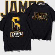 勒布朗詹姆斯短袖100%纯棉t恤男女James湖人6号篮球衣宽松运动衣