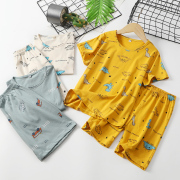 男童家居服套装纯棉2023夏季儿童卡通睡衣男孩，吸汗透气空调服短袖