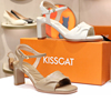 kisscat接吻猫2024夏款粗跟羊皮，高跟米色鱼嘴女鞋，凉鞋ka54315-10