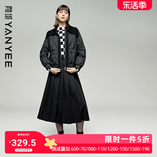 颜域设计感短款羽绒服女士，2023冬季针织拼接翻领，白鸭绒(白鸭绒)外套