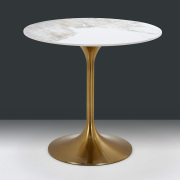 北欧岩板圆桌筒约现代家用亮光面餐桌不锈钢，钛金色脚轻奢洽谈桌子