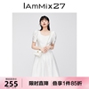 iammix27白色方领连衣裙女短袖，高腰显瘦高品质，提花仙女裙女中长裙