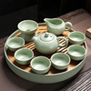 日式陶瓷大号干泡茶盘家用功夫茶具简约储水茶台小型竹托盘圆形款