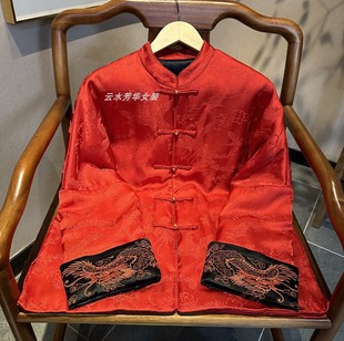 呈祥 芳华设计新中式复古红色立领棉服中国风提花长袖拼接棉服