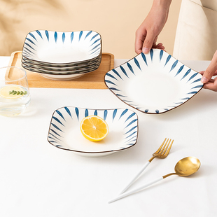 6个日式方盘创意盘子，菜盘家用陶瓷网红深盘套装，个性碟子组合菜碟