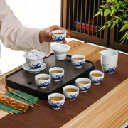 景德镇手绘青花功夫茶具，套装家用陶瓷茶杯中式高档三才，盖茶碗礼盒