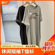 黑灰连衣裙女夏季2024韩版宽松显瘦中长款洋气，休闲短袖t恤衫
