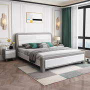 北欧床实木床1.5米简约主卧双人床1.8米白色，简约高箱储物床气压床