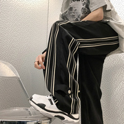 黑白条纹裤子男春秋，美式高街垂感直筒，运动裤潮牌宽松阔腿休闲长裤