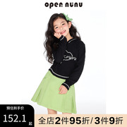 opennunu女童草绿牛仔短裙春装清新元气中大童A字裙半身裙潮