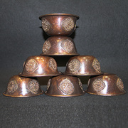 尼泊尔纯铜手工雕花八宝供水碗紫铜圣水杯佛堂用品进口法器多