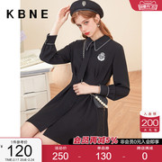 黑色连衣裙女学院风裙子kbne2022春装长袖小众设计感衬衫裙