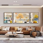 电视背景墙2024壁画装饰画，现代沙发挂画简约墙画三联晶瓷画