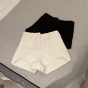 女团裤2.0白色毛呢短裤女冬季高腰显瘦阔腿休闲裤