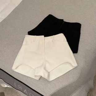 女团裤2.0白色毛呢短裤，女冬季高腰显瘦阔腿休闲裤