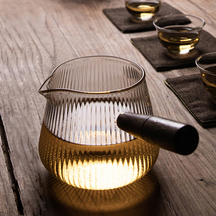 高级长柄公道杯玻璃侧把公杯带茶滤一体日式茶具高档大容量分茶器
