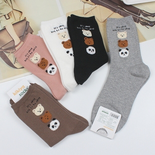 kikiyasocks韩国进口秋季新女装(新女装，)中筒袜，甜美可爱小动物绒嘟嘟小熊