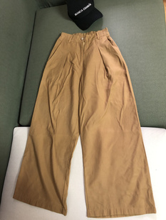 韩版姜黄色半松紧腰直筒显瘦西装休闲裤