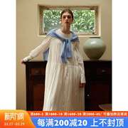ItoshIroshI白色圆领压褶高腰立体廓形法式优雅套头中长裙连身裙