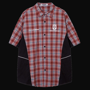 小众设计感拼接格子衬衫，男夏季日系复古短袖衬衣宽松大码潮牌外套