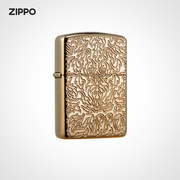 zippo之宝镜面粉，金平面(金平面，)精雕-花纹防风煤油打火机