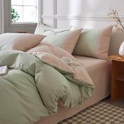 纯色纯棉磨毛四件套床上用品，单件床单被套床笠素色，双拼全棉四件套