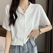 白色雪纺衬衫女短袖，夏装韩系大码胖mm200斤设计感小众职业衬衣