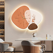 现代简约餐厅装饰画带时钟2022年客厅饭桌创意时尚墙面灯壁画