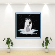 2023十字绣线绣可爱企鹅母子图案动物母亲节刺绣客厅卧室挂画