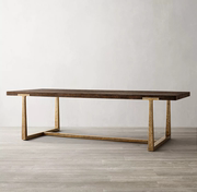 美国RH家具实木家用茶桌现代简约长方形餐桌美式复古做旧锻打桌子