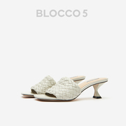 BLOCCO5复古编织中高跟凉鞋仙女纯色百搭外穿凉拖鞋