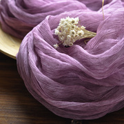 紫色围巾优雅紫色女褶皱丝巾，春秋百搭复古薄款真丝桑蚕丝纱巾长款