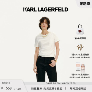 karllagerfeld卡尔拉格斐2024夏logo链条装饰白色，纯棉t恤老佛爷