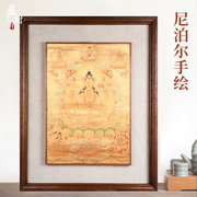 四臂观音唐卡装饰画描金尼泊尔中式佛事挂件居家用品，手绘装裱客厅