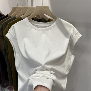 独特设计感白色小飞袖t恤女装夏季纯棉黑色短袖休闲体恤背心上衣